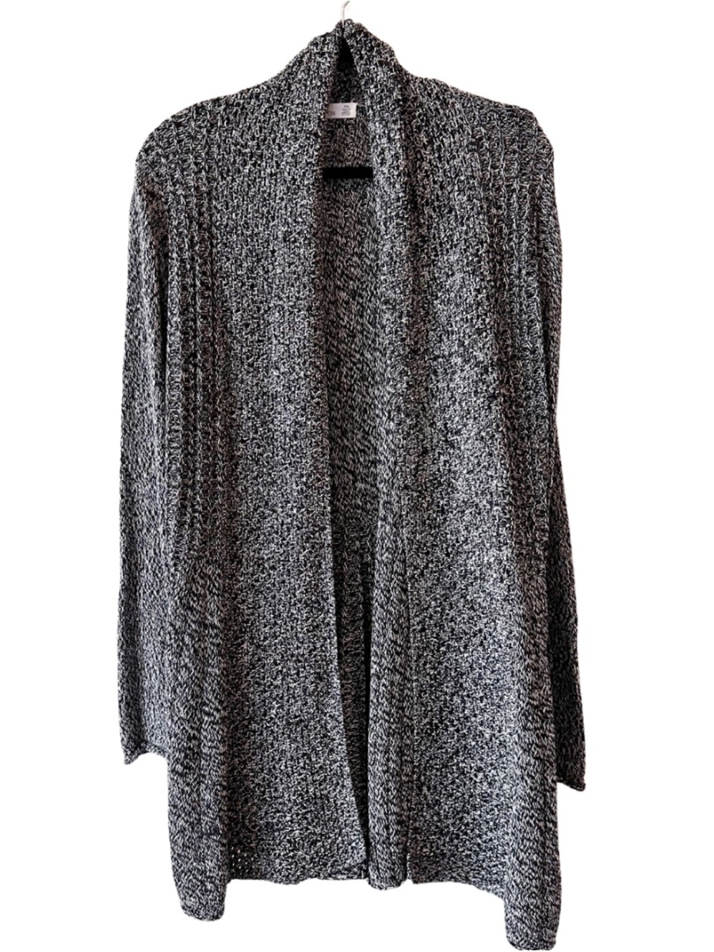 89th & Madison Black White Marled Knit Open Front Longline Cardigan Sweater PXL